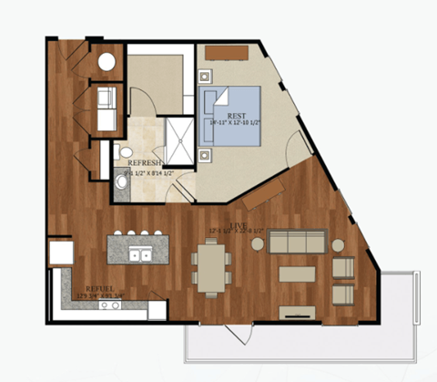 A6 ALT 1 Floor Plan | 961 Sq. Ft. at Abstract at Design District, Dallas
